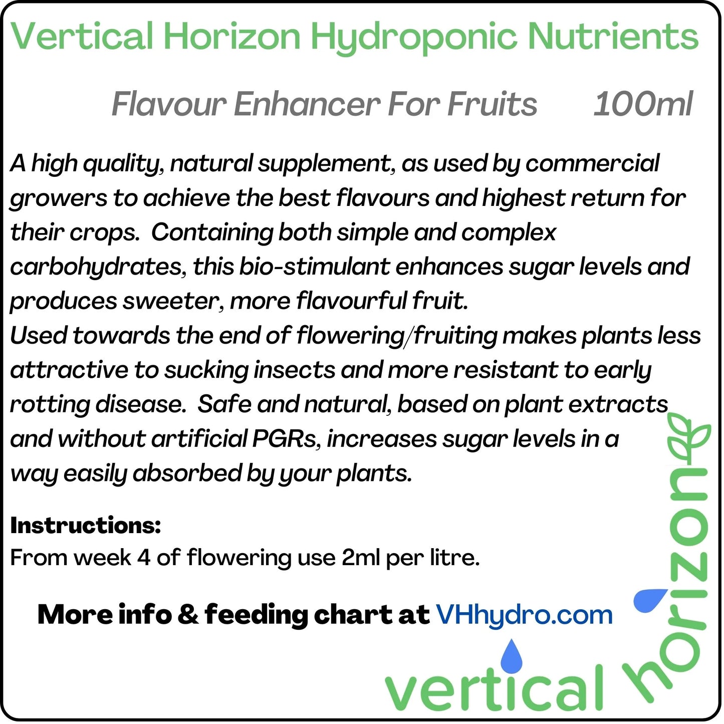 Hydroponic Flavour Enhancer Vegan/Organic/Natural Nutrients (100ml) Vertical Horizon Hydroponics