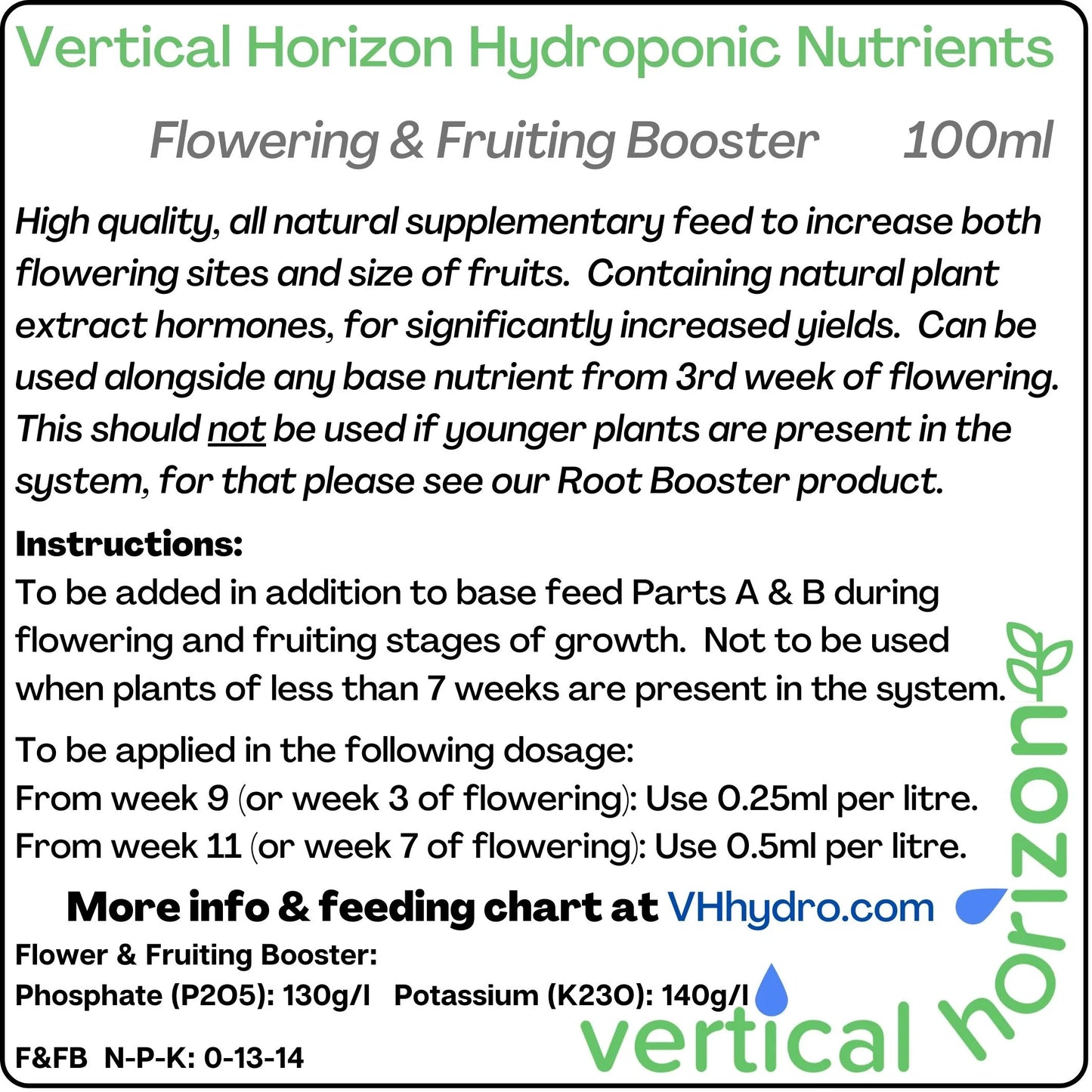Hydroponic Flower & Fruits Booster Vegan/Organic/Natural Nutrients (100ml) Vertical Horizon Hydroponics