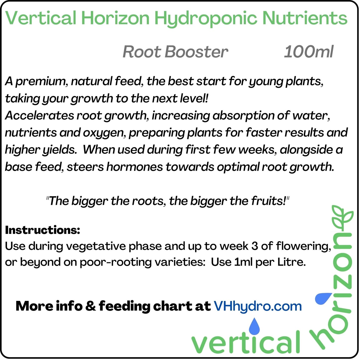 Hydroponic Root Booster Vegan/Organic/Natural Nutrients (100ml) Vertical Horizon Hydroponics